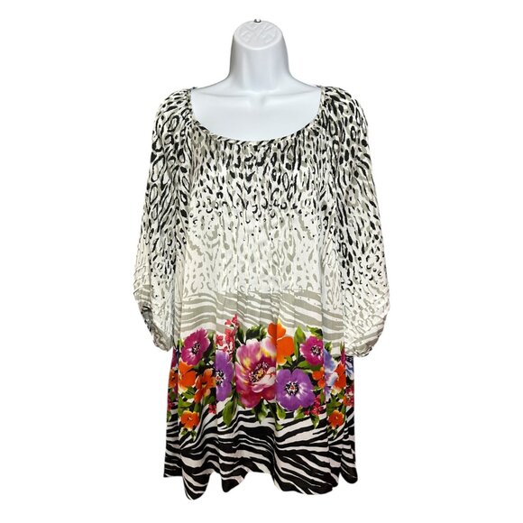 Peter Nygard Womens Blouse Plus Size 1X Animal Print Bold Floral Feminine - Picture 1 of 7